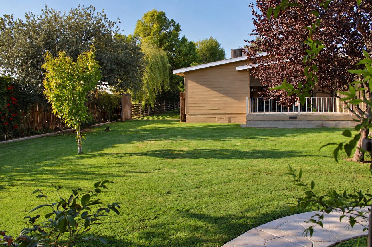 Lawn beside the ranch building