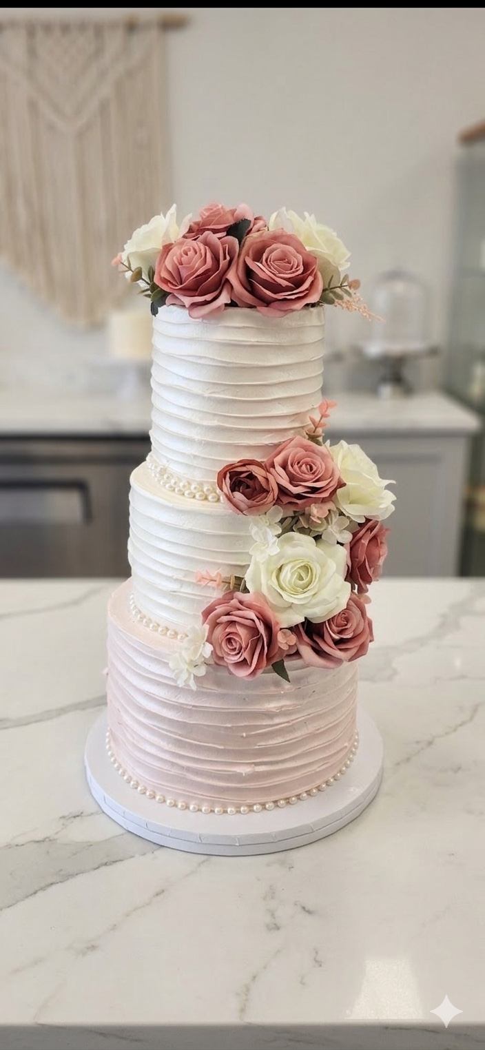 Pink floral tiered cake