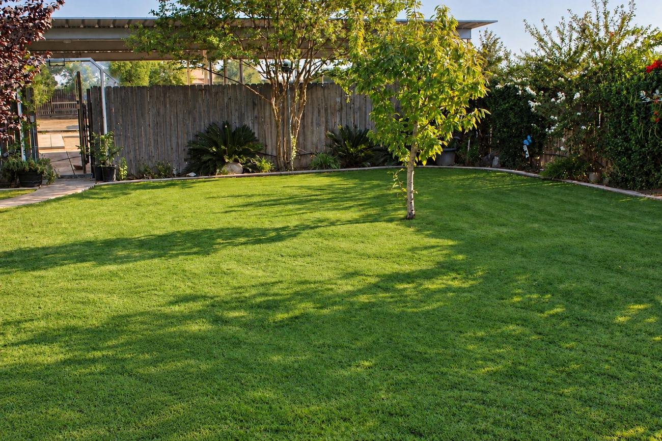 Wide lawn with shade trees
